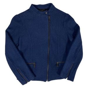 Talbots Navy Blue Wool Blend Asymmetrical Zip Military Bomber Jacker